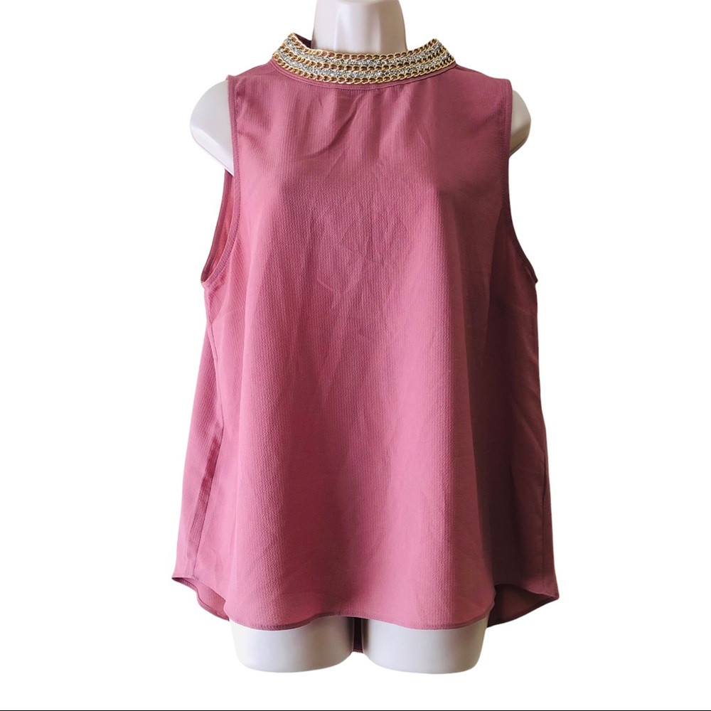 Moa Moa Rose & Gold Chain Neck Sleeveless Top XL